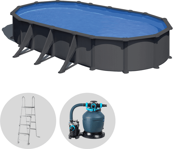 Gre Anthracite Ovale 730x375x132 cm - Piscine hors-sol en acier