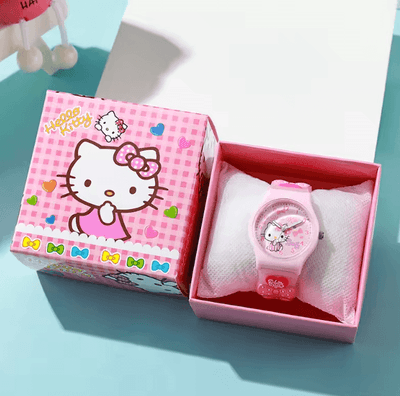 Inspire Curations 3D Hello Kitty Cartoon Kids Watch Cinnamoroll Kuromi Melody Silicone Wristwatch Gift Set kt With Box