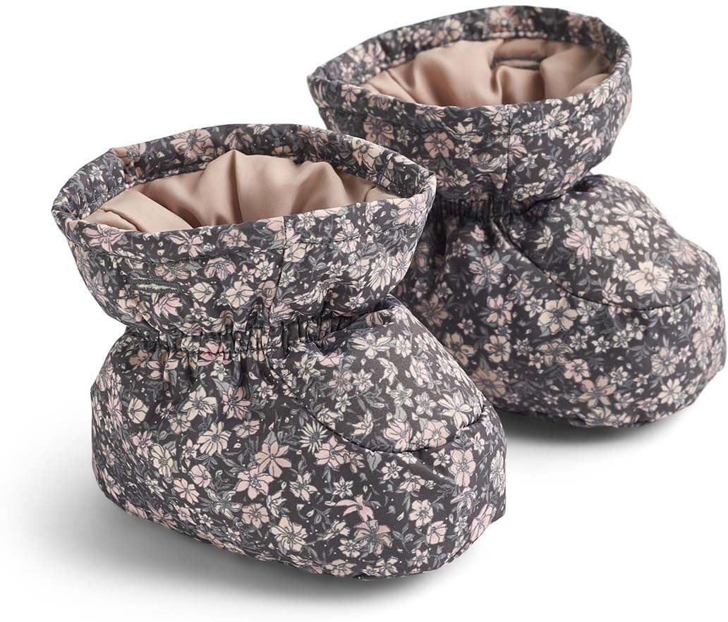 Wheat yttertøy Wheat Fuffa puffer overtrekkssko, Dark Charcoal Flowers (0-3 mnd) 0-3 mnd