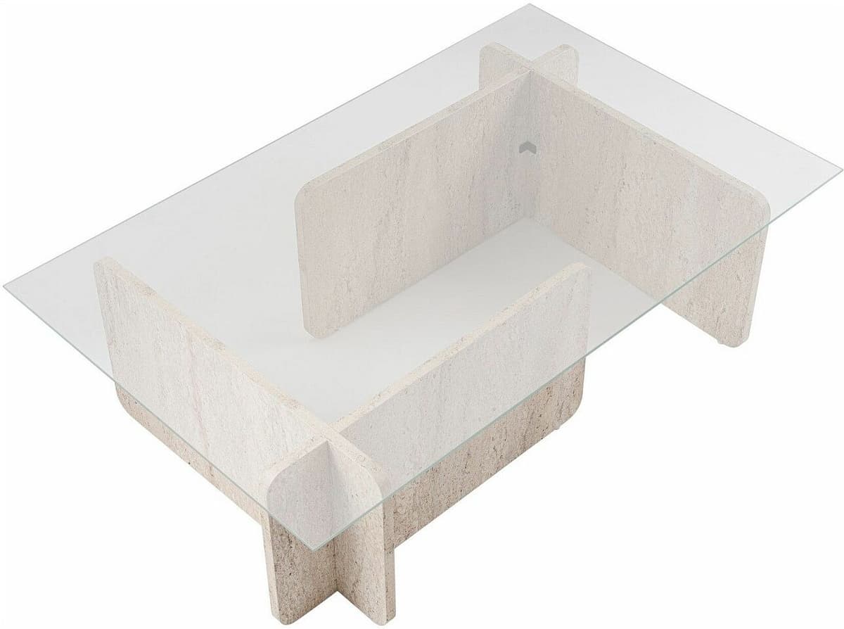 Vente-unique Couchtisch - Sicherheitsglas - Travertin-Optik - Beige & Transparent - AZRA