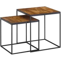 Beistelltisch FineBuy Satztisch Massivholz 2 teilig Couchtisch Tisch Set Eckig