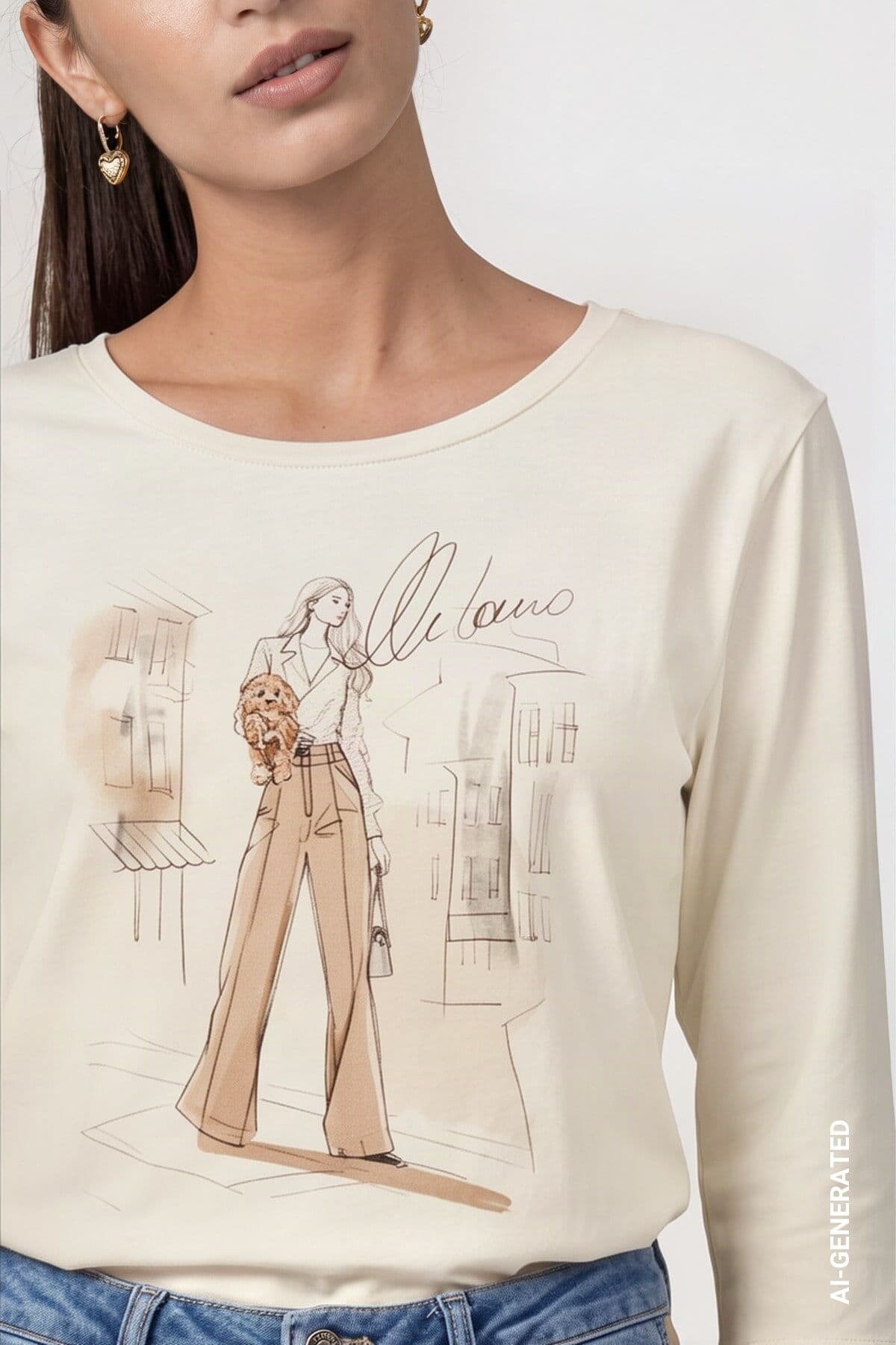 3/4-Arm-Shirt MONARI "Shirt Frau + Hund", Damen, Gr. 42, beige (weiß), Web, Obermaterial: 95% Viskose, 5% Elasthan, unifarben, regular fit taillenbedeckt, Rundhals, eingesetzt abgesteppte Kante, Shirts 3/4-Arm-Shirt, Regular fit mit Rundhalsausschnitt wei