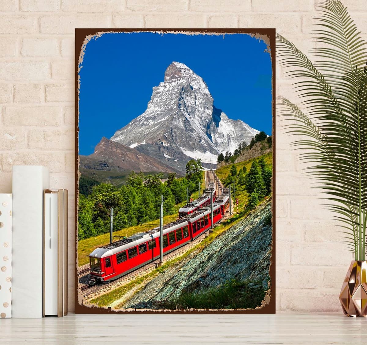 Metallbild QUEENCE "Matterhorn Express", blau (farbe bild(er): blau), B:20cm H:30cm, Metall, Stahl, Bilder, Metallbild, Stahlschilder
