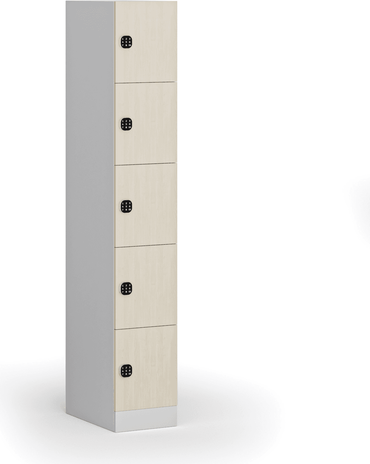 B2B Partner Šatníková skrinka S1 s úložnými boxmi, 5 boxov, 1850 x 300 x 500 mm, kódový zámok, laminované dvere, breza