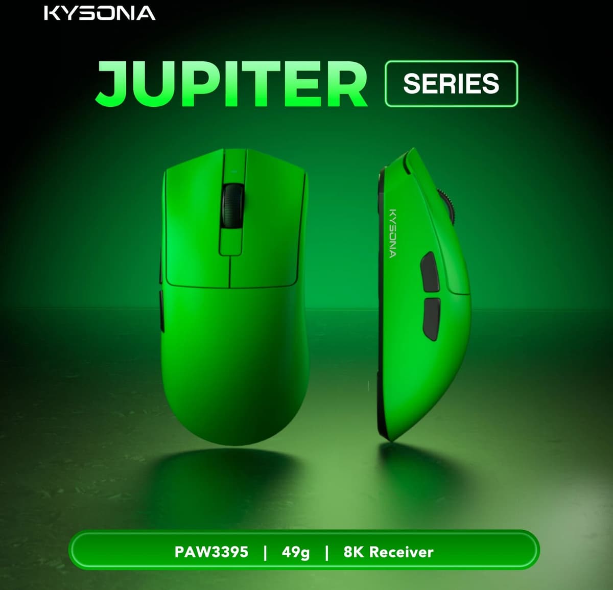 KYSONA Jupiter Wireless Gaming Mouse Bluetooth Mice PAW3395 Sensor 26000DPI 8khz Lightweight 49g For Big Hands PC Laptop Gamer