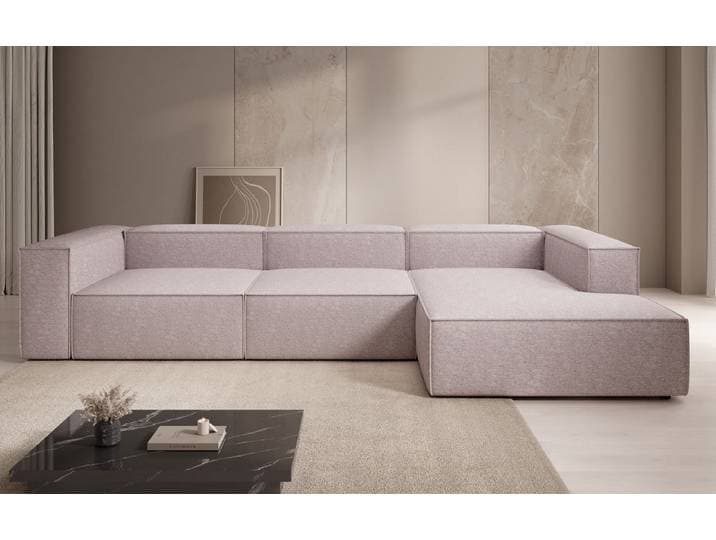 Designer Ecksofa Lesley in Strukturstoff - Taupe - Rechts - Strukturstoff - Luxusbetten24