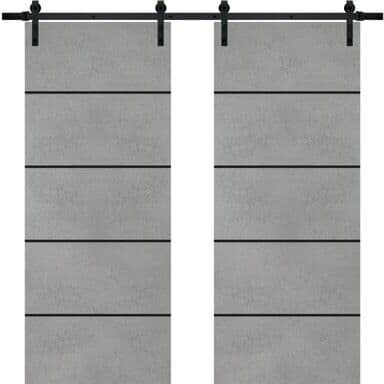 SARTODOORS Planum 0015 Concrete Wood Double Sliding Barn Doors