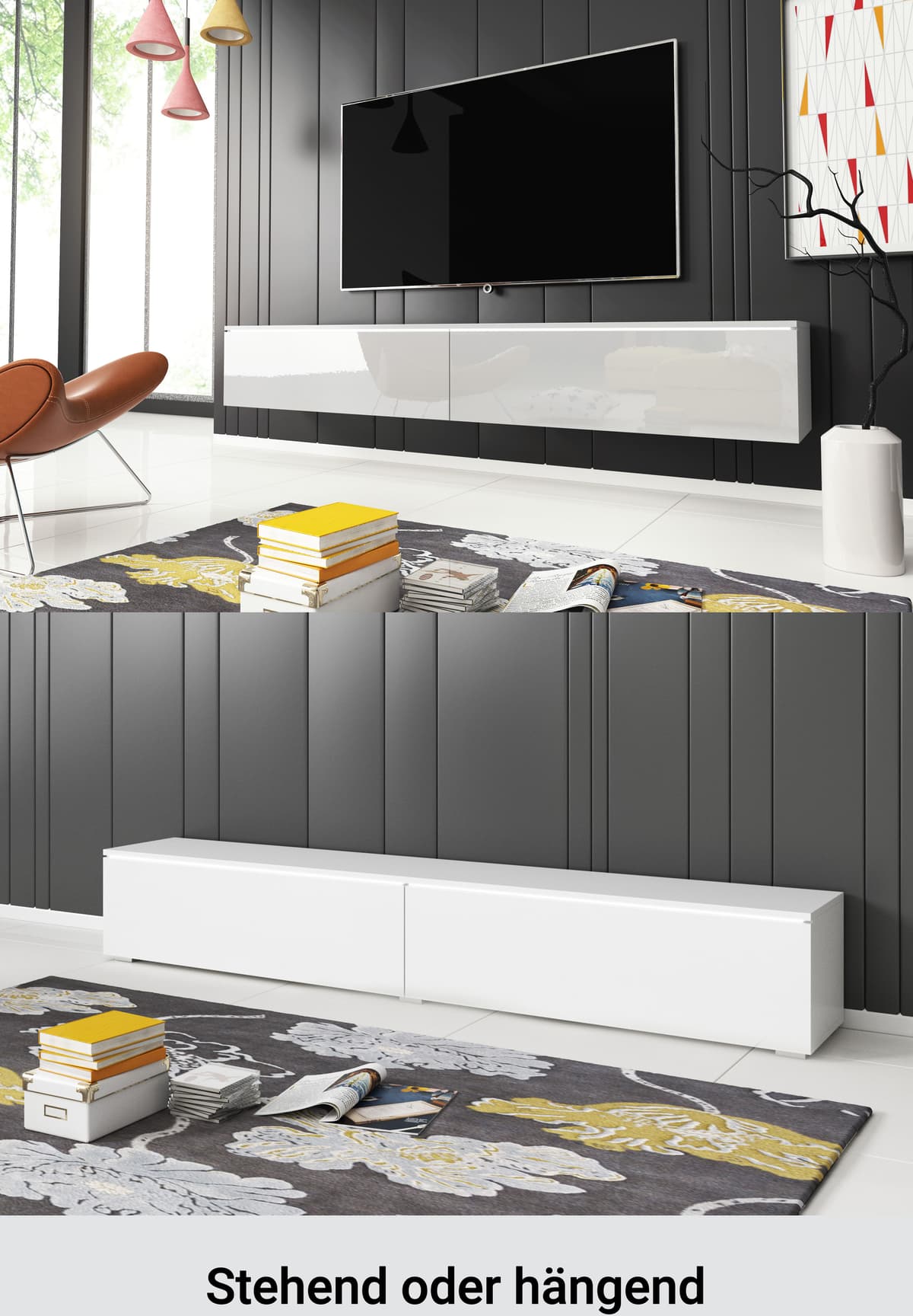 Home affaire "LOWBOARD VERA, wahlweise mit oder ohne Beleuchtung" Modernes griffloses TV-Board, 180 cm TV-Schrank, stehend und hängend kaschmir B/H/T: 180cm x 30cm x 33cm, ohne Beleuchtung