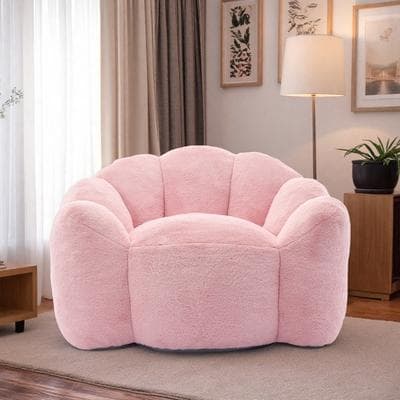 "43.7"" Faux Fur Compression Bean Bag Sofa Chair with Pull Ring and High-Density Foam and No Assembly"