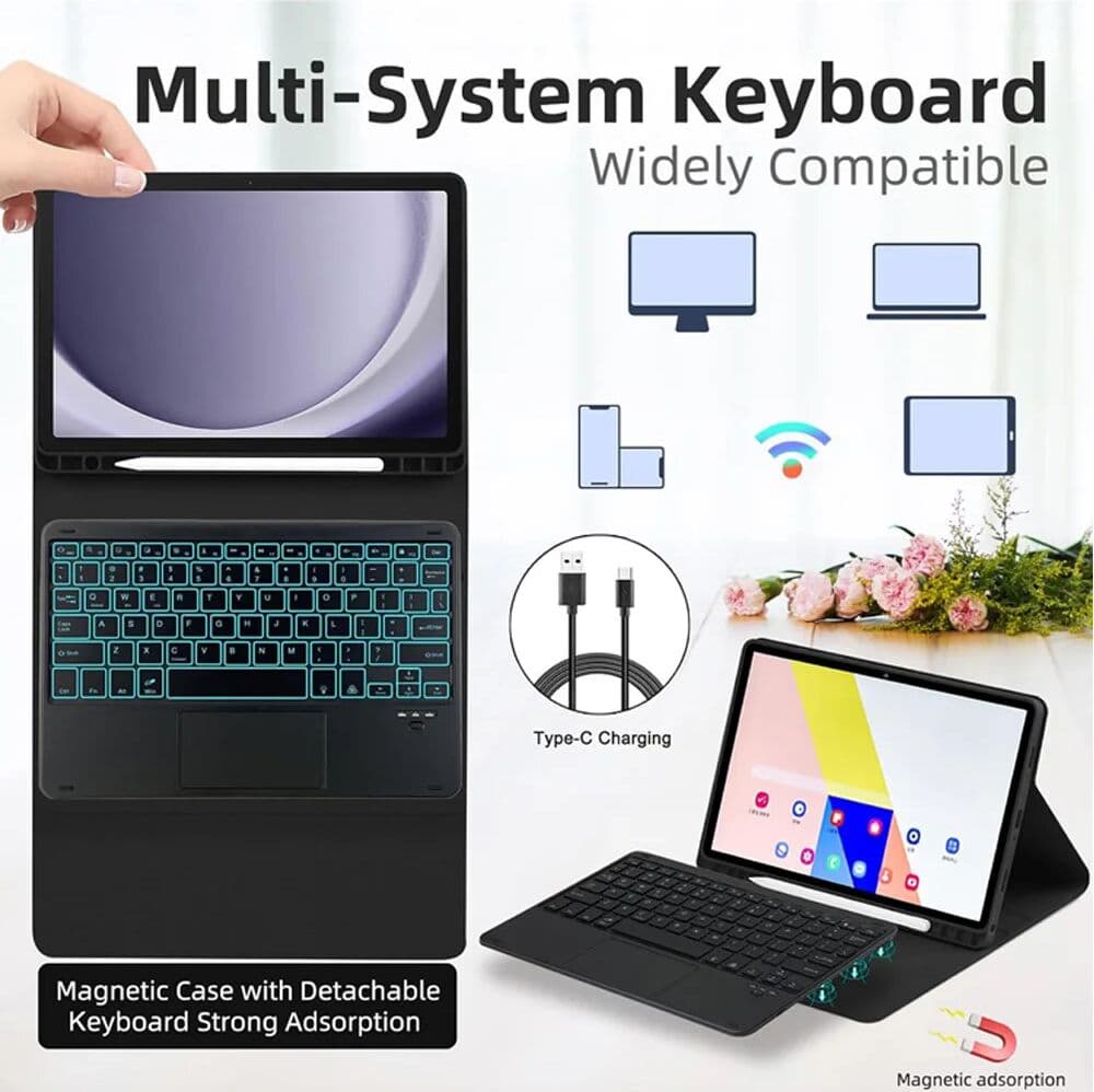 HUAIBX Keyboard Case for Samsung Galaxy Tab A11 Plus 11 Inch,For Samsung Galaxy Tab A11+Tablet Case with Pencil Slot Bluetooth Keyboard