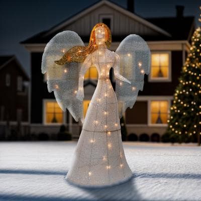 Gerson International 48 Inch Electric Lighted Figurine Glittering White Angel