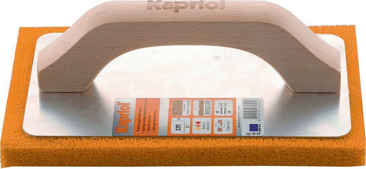 Kapriol FRATTONE 14x21 cm  SPUGNA ARANCIO CELLULA MEDIA ASSORBIMENTO ALTO MANICO LEGNO