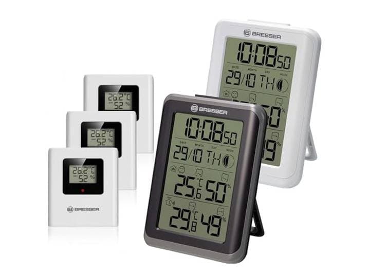 Bresser ClimaTemp IO 7000013 Weerstation thermometer hygrometer set van 2 in wit en zwart met 3 buitensensoren