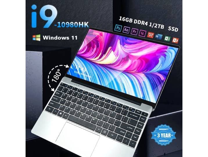 Nouvel Ordinateur Portable 2026 Intel Core i9-10980HK 14,1 pouces, Windows 11 Pro, 16 Go de RAM, SSD 1 To/2 To, Idéal pour le Bureau, les Études et le Gaming