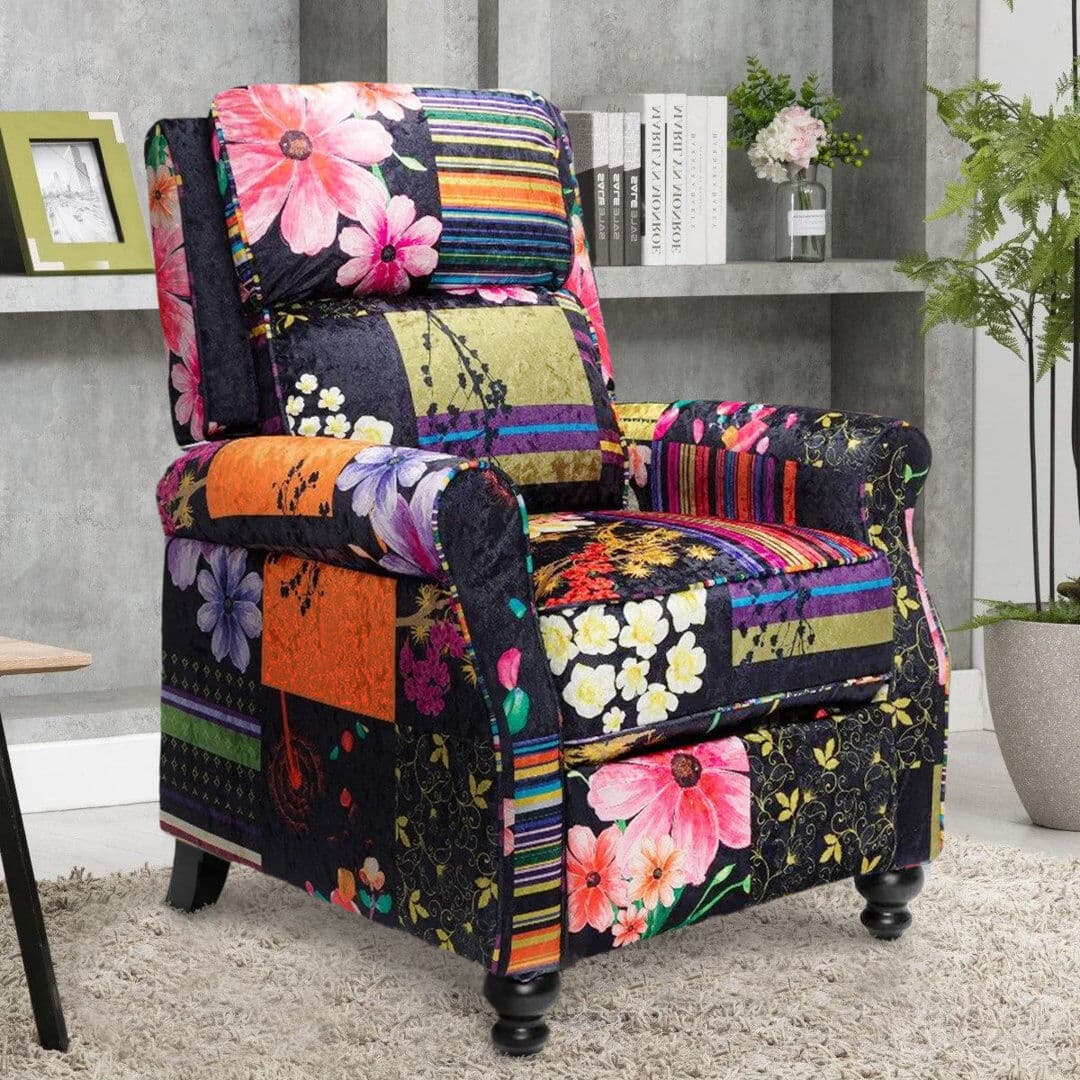 Latitude Vive Mary Rowena Manual Recliner Black 103cm H X 75cm W X 90cm D