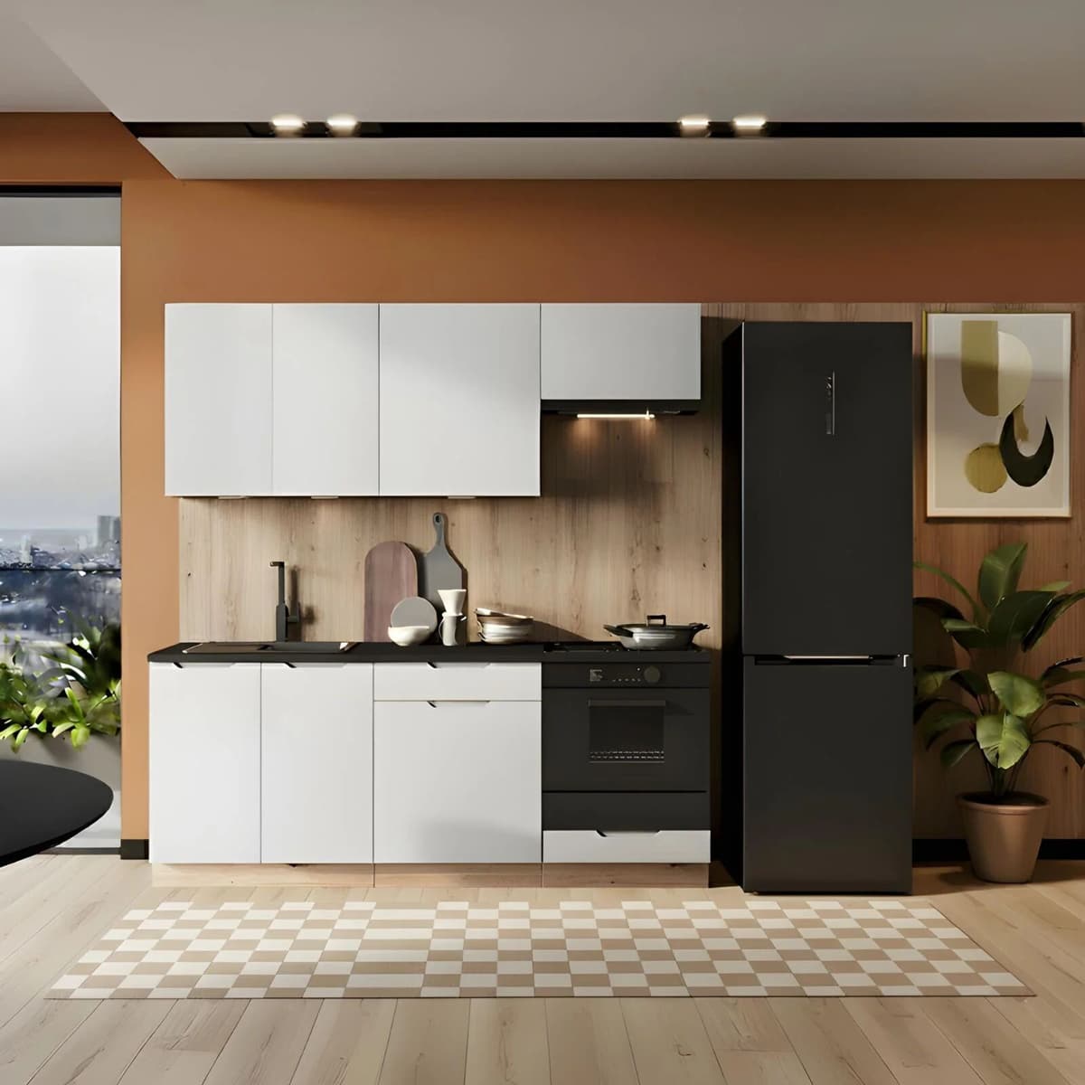 garneroarredamenti Cucina lineare 200cm completa componibile moderna grigio chiaro Etrax