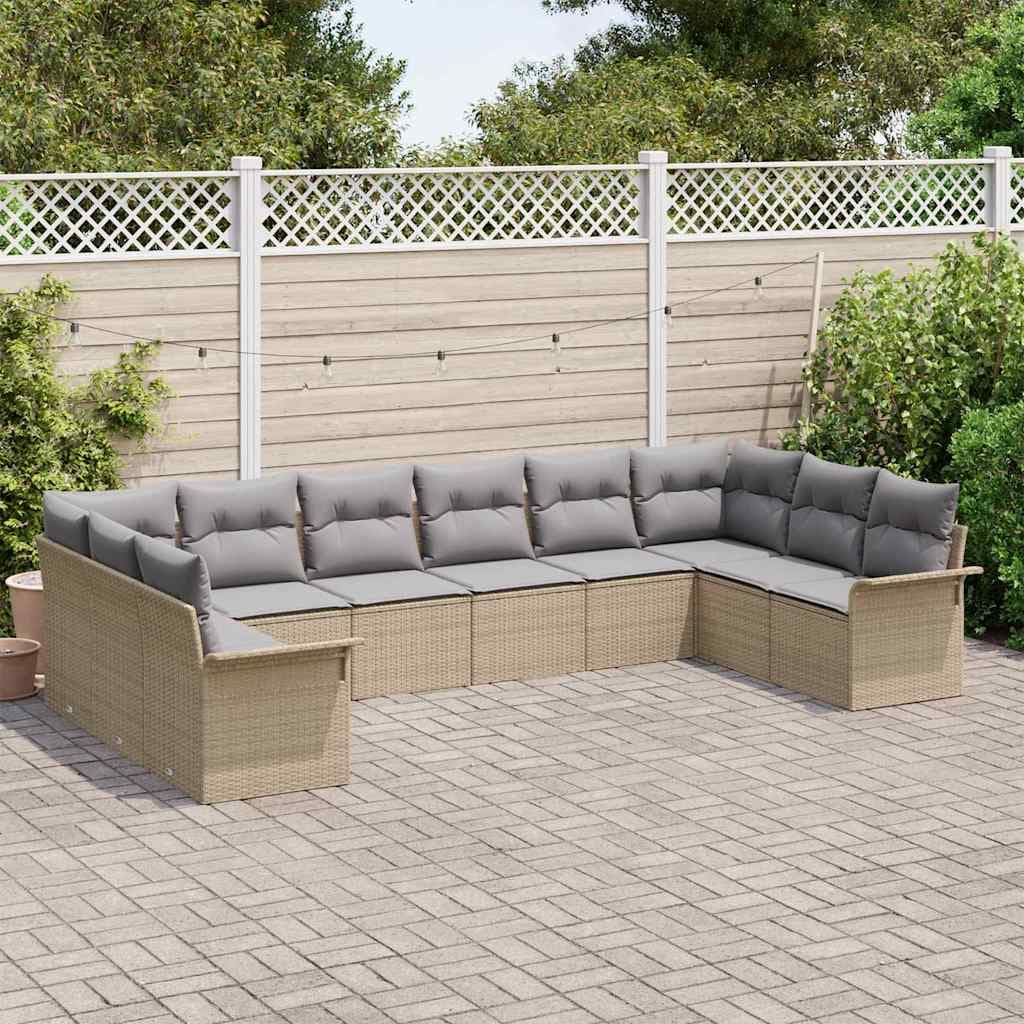 vidaXL Ensemble de canapé de jardin 10 pc Beige polyrotin