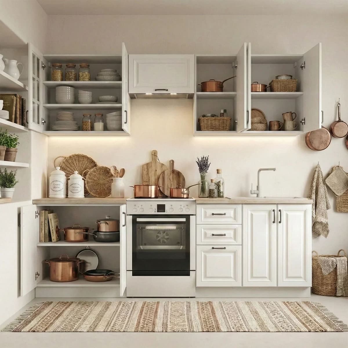 garneroarredamenti Cucina 240cm completa moderna shabby componibile bianco frassinato rovere Oxford