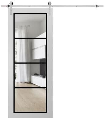 SARTODOORS Lucia 2466 White Wood Sliding Barn Door with Clear Glass