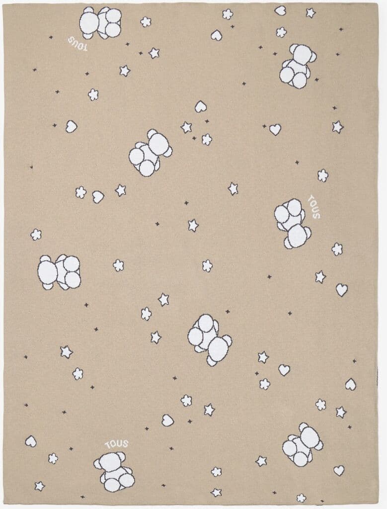 Tous Manta para mini cuna o cuna 78x104 cm Baby con estrellitas y osos Bold Bear. Beige
