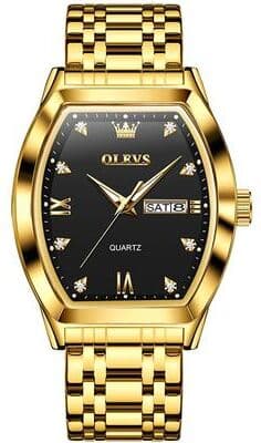 Everyday Crate OLEVS 5528 Business Quartz Watch For Men Dual Calendar Waterproof Milanese Mesh Dress Watch black + Gold
