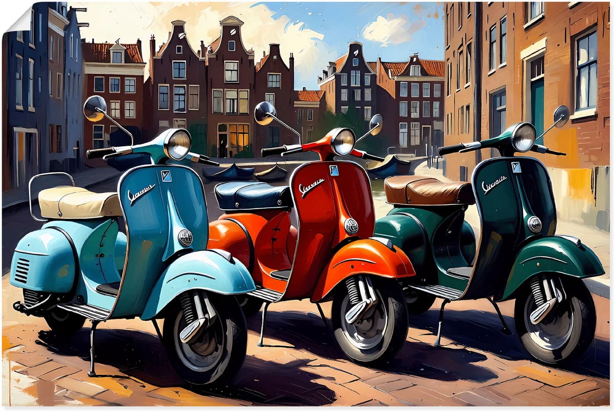 Wandbild ARTLAND "Mit dem Motorroller nach Amsterdam", farbe bild(er): farbig, B:90cm H:60cm, Bilder, Wandbild, als Alubild, Leinwandbild, Poster, Wandaufkleber in verschied. Grössen farbe bild(er): farbig B/H/T: 90cm x 60cm, Kunstdrucke & Poster Querform