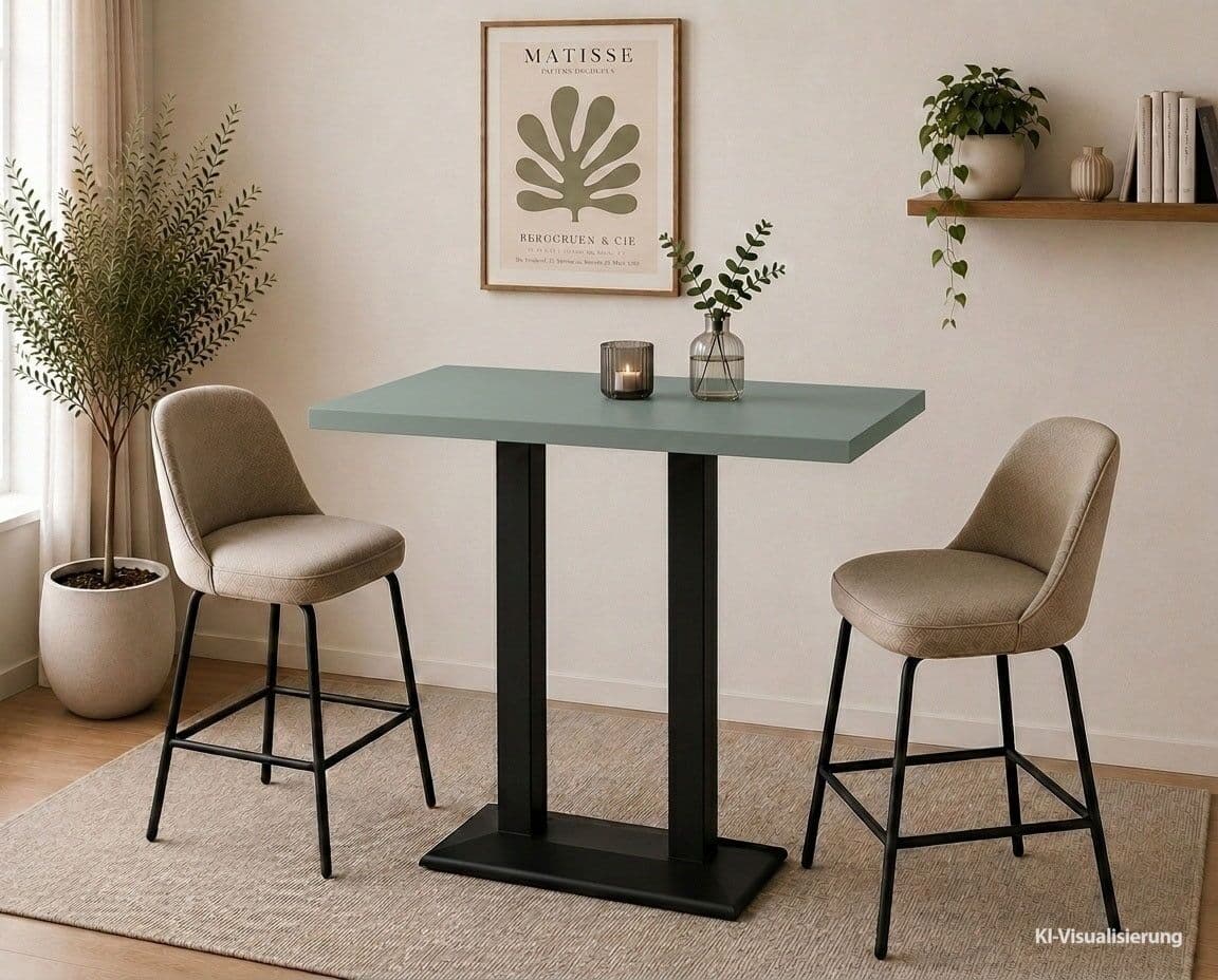Bistrotisch MÄUSBACHER "Big Bistro Metall", pine grün matt lack nb, schwarz matt, pine grün matt lack nb, B:120cm H:105cm T:70cm, Tische, Bistrotisch, Doppelsäulengestell, eckige Platte BHT 120x105x70 cm pine grün matt lack nb, schwarz matt, pine grün mat