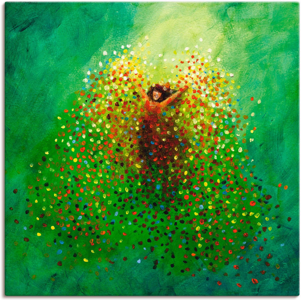 Leinwandbild ARTLAND "Sich selbst feiern", grün (farbe bild(er): grün), B:40cm H:40cm, Bilder, Leinwandbild, auf Holzrahmen gespannt farbe bild(er): grün B/H/T: 40cm x 40cm, Leinwandbild Frau quadratisch, 1 Stk.