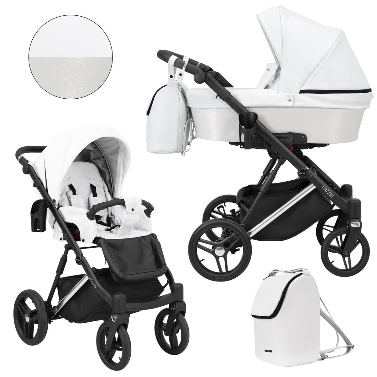 Kinderwagen Kunert Lazzio Premium 2in1 - Silberner Rahmen - Farbe: Weiß (Eco)