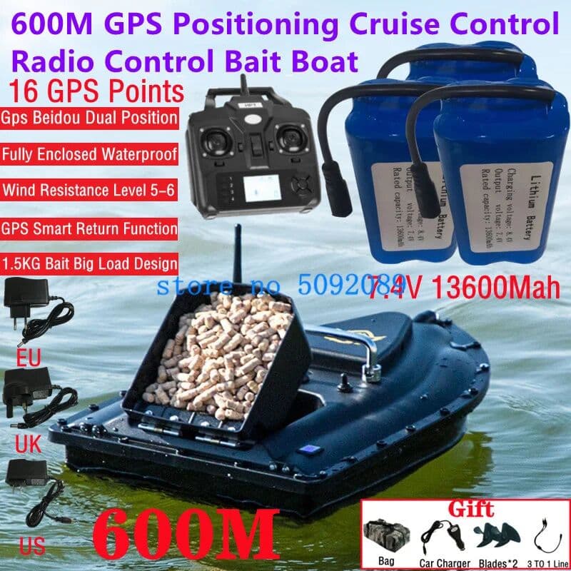 Tccicadas 16 GPS Auto Return RC Fishing Boat 600M Lighting Fixed Speed Cruise Unhooking Waterproof Electric Remote Control RC Bait Boat