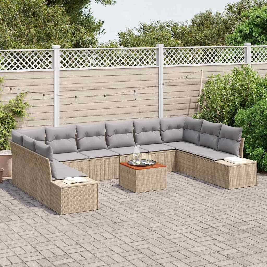 vidaXL Ensemble de canapé de jardin 11 pc Beige polyrotin