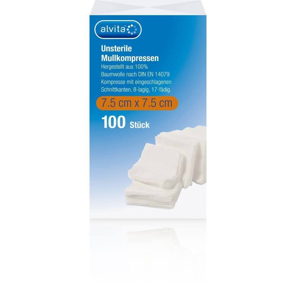 Alvita Mullkompressen unsteril 7,5x7,5 cm 100 St Kompressen