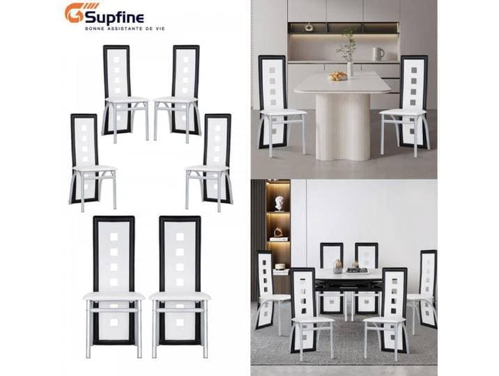 SUPFINE Chaises de Cuisine Set de 6 Supportant Jusqu'à 150kg Structure en Métal Chaises de Salle à Manger Blanc et Noir