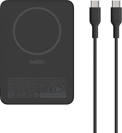 Powerbank - Belkin BPD020hqBK, 5000 mAh, 1x USB-C, Carga Inalámbrica, 7.5W, 18h Autonomía, Negro