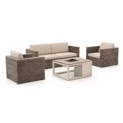 + 10 % Kassenrabatt | ROUGH-C/Cosiraw Sessel-Sofa-Lounge-Set mit Feuertisch 4-teilig