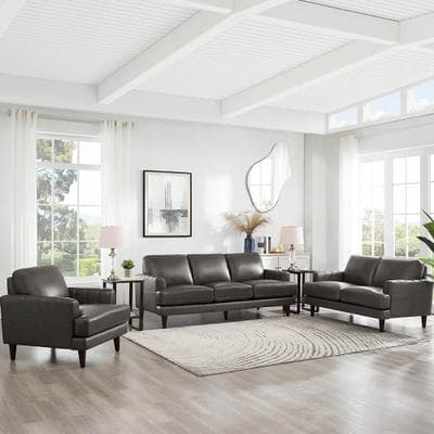 Ivy Living Cassia Top Grain Leather Sofa Loveseat & Chair With Memory Foam and Springs