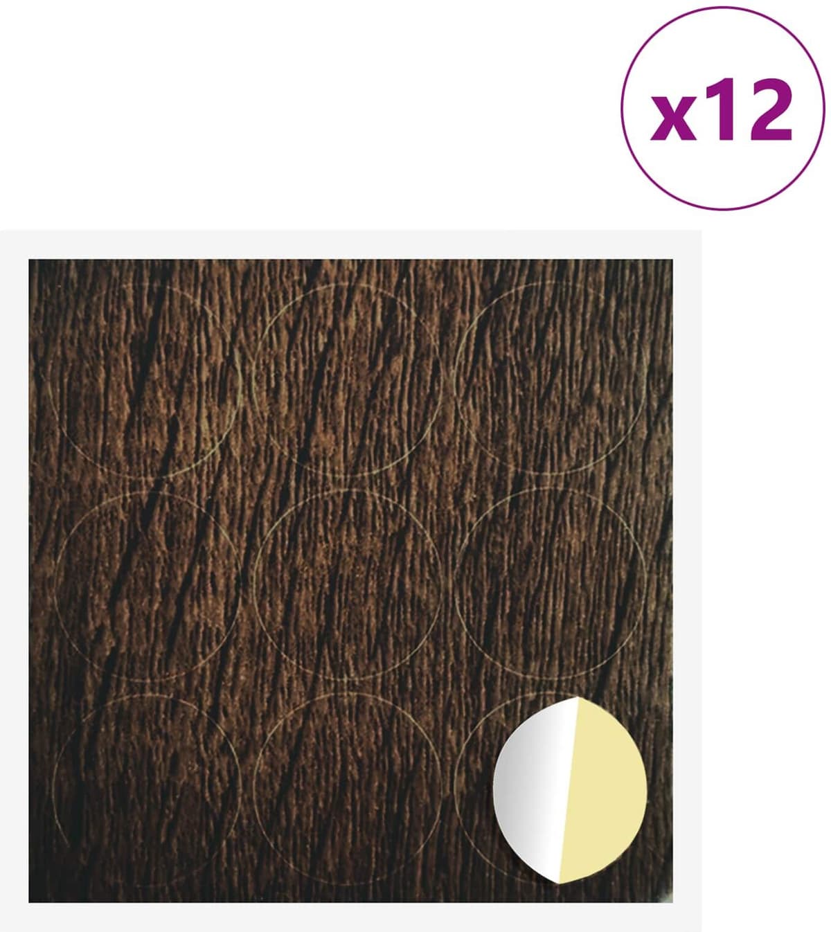 vidaXL Couverture de vis auto-adhésive 12 pc Chêne brun Ø 20 x 0,5 mm
