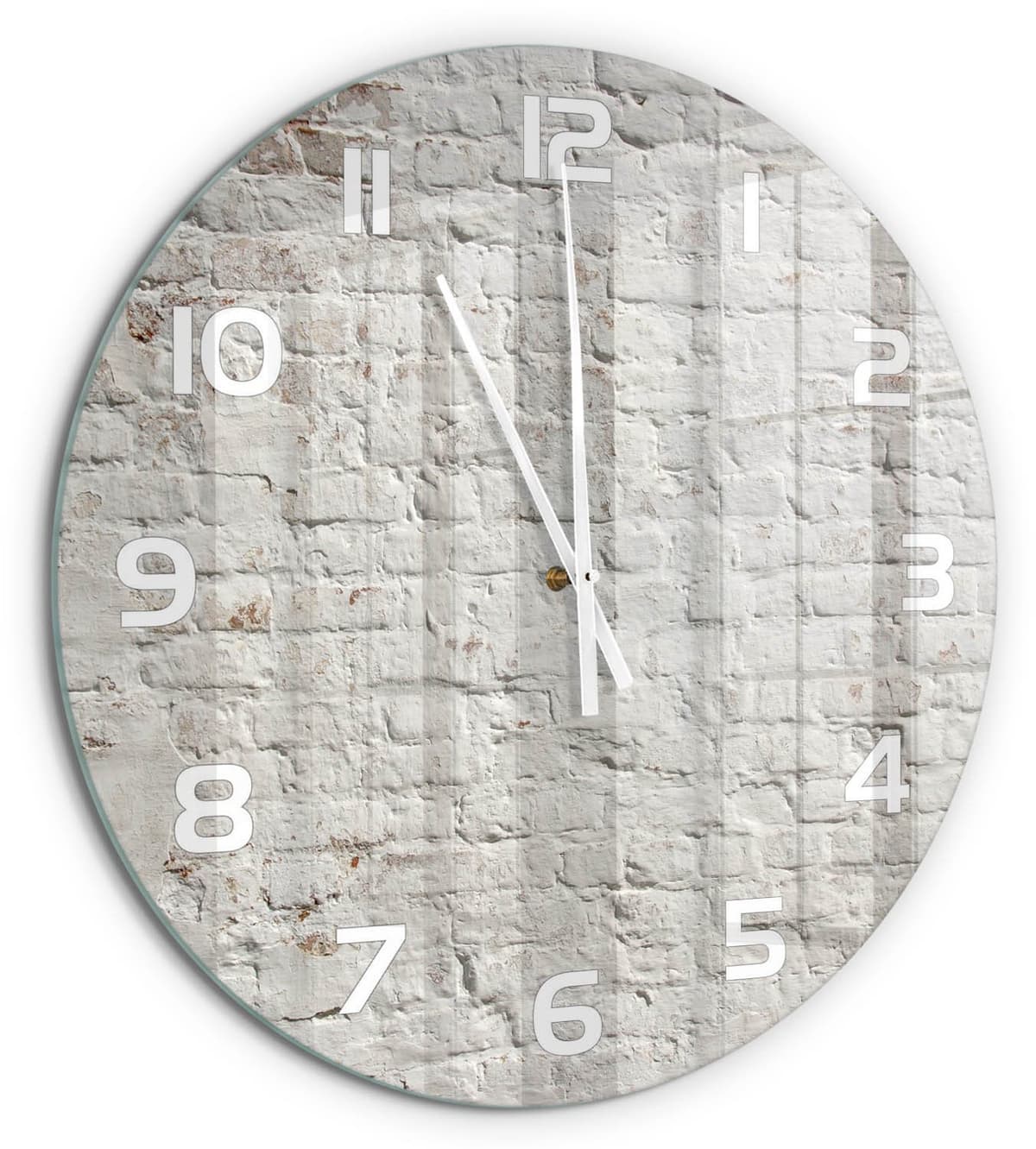 Tulup Wandklok met Bakstenen Muur Print en Glas, Wit, Diameter: 60 cm