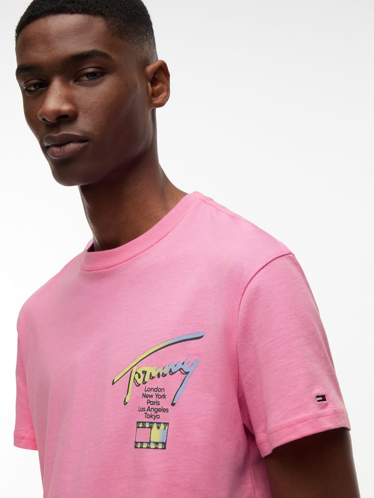 T-Shirt TOMMY JEANS "TJM REGULAR CITY SIGNATURE", Herren, Gr. 3XL, pink (pink daisy), Single Jersey, Obermaterial: 100% Baumwolle, regular fit normal, Shirts T-Shirt, mit Tommy-Signatur-Logo auf dem Rücken pink daisy 3XL