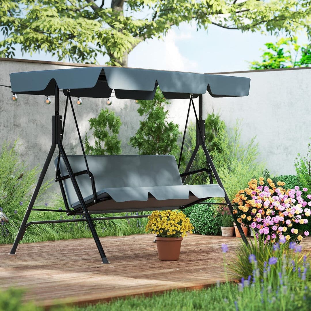 Rebrilliant 3 Person Porch Swing with Stand and Canopy Anthracite 176