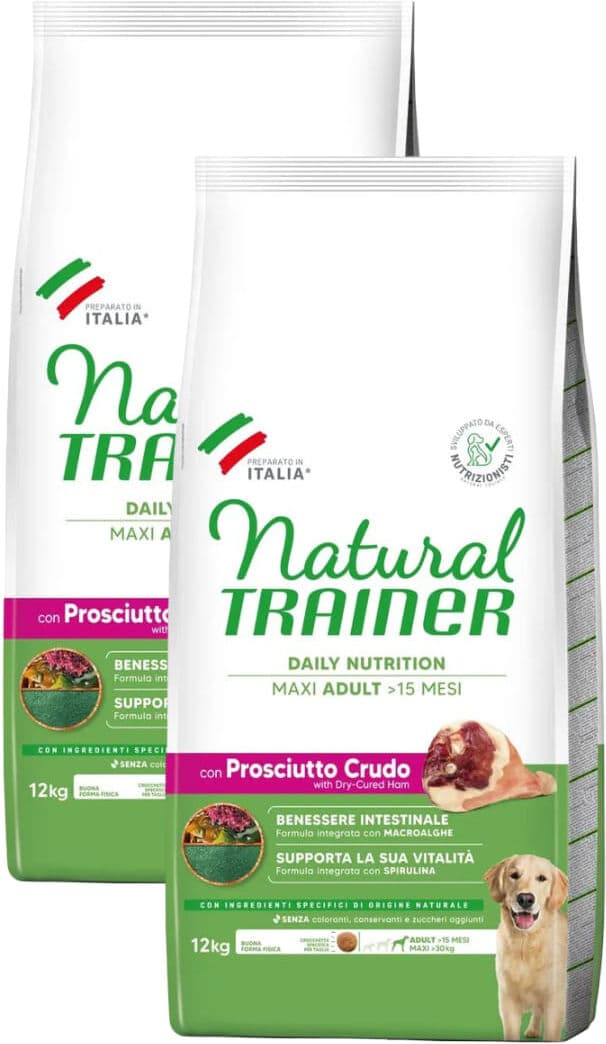 Kit Risparmio 2x12KG Natural Trainer Dog Adult Maxi Prosciutto PROSCIUTTO CRUDO