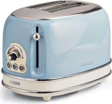 Ariete 155/05 Tostapane 2 Fette Potenza 810 Watt 6 Livelli Di Cottura Funzione Scongelamento E Cassetto Fondo Raccoglibriciole Colore Celeste - 15505 Toaster Vintage