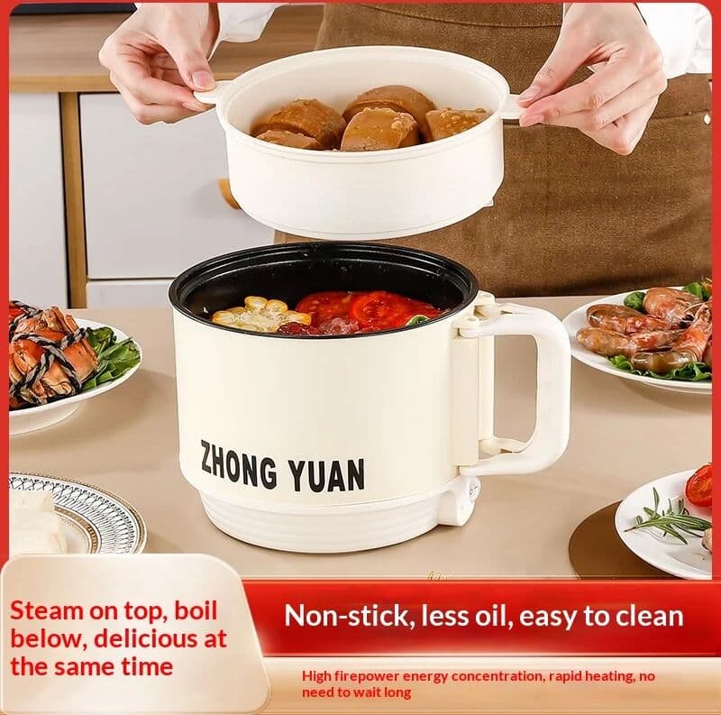 Portable Electric Cooking Pot 1.5L Multifunction Auto Temperature Control Fast Heating for Instant Noodles Soup Rice Student