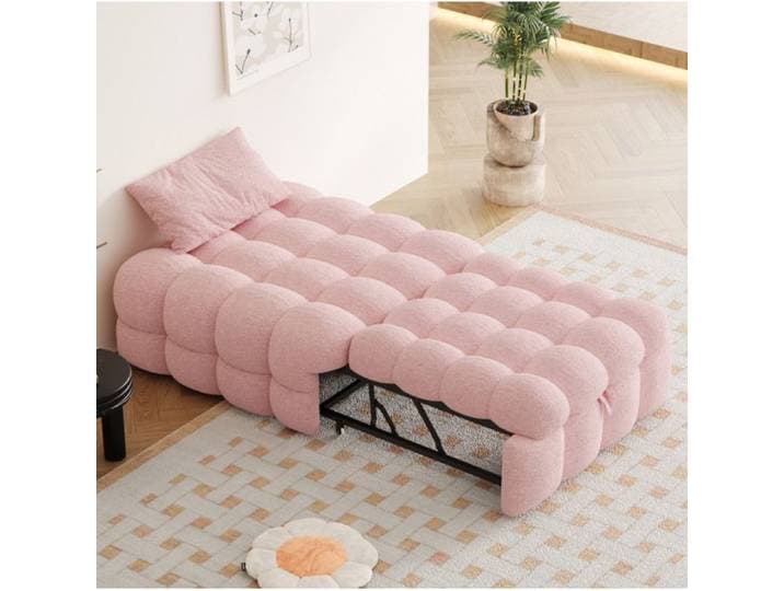 VUENOR Canapé convertible 2 en 1 rose 183 x 76 x 42 cm pouf-lit 1 place bouclé