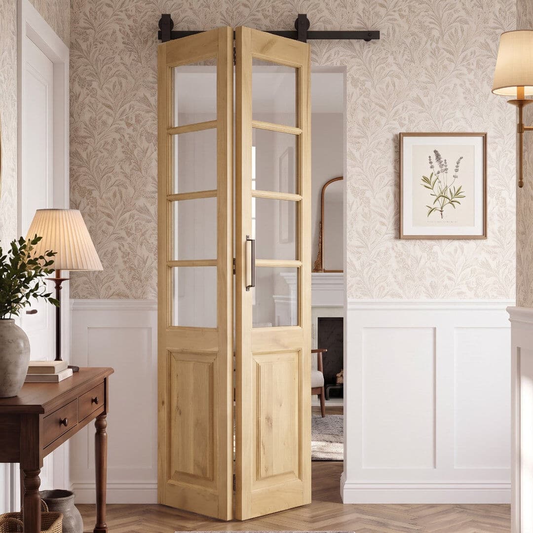 Seart Group Single Bi-Folding System Solid Oak Barn Door PROVINS Transparent acrylic 100cm W X 210cm H