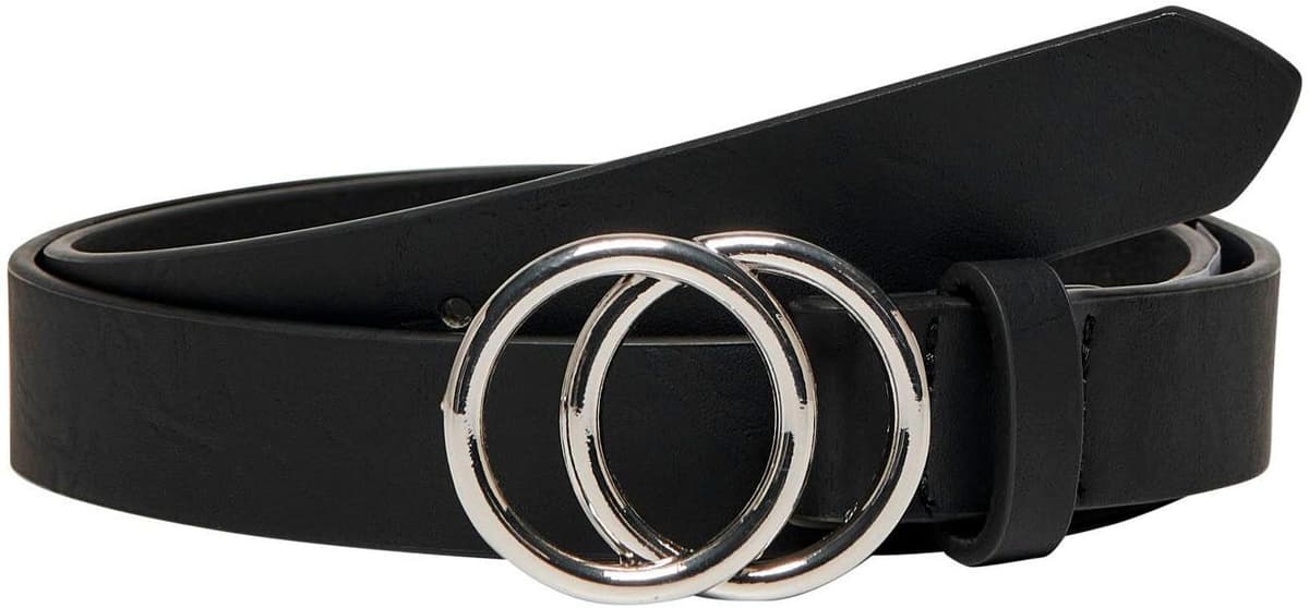 Taillengürtel ONLY "ONLRASMI FAUX LEATHER JEANS BELT", Damen, Gr. 90, schwarz (schwarz with silber buckle), Kunstfaser, unifarben, Gürtel Taillengürtel, Lederimitat schwarz with silber buckle 90