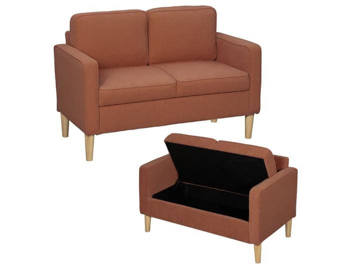 Canapé deux places avec espace de rangement et pieds en bois massif pour salon ou chambre 117 x 63 x 79 cm orange