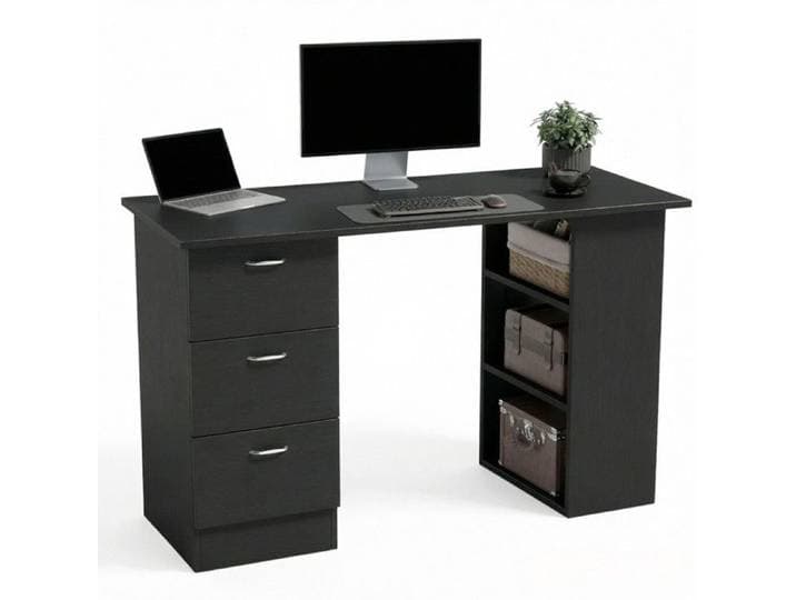 Bureau d'ordinateur modulable 3 étagères + 3 tiroirs Meuble Rangement Déco Salon Chambre 120x49x72 cm MDF Noir