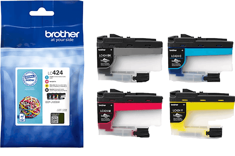Cartucho de tinta - Brother Pack 4 LC424, ISO/IEC 24711, 750 páginas, Amarillo, Cian, Magenta, Negro