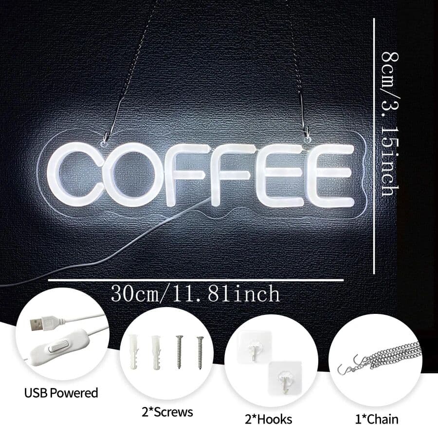 NONE Coffee Neon Sign,Coffee Bar LED Neon Light Sign for Cafe Wall Art Decor,USB Neon Sign for Coffee Station Shop Kitchen Party Gift